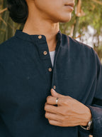 Linen Henley Katua For Men - Deep Navy
