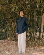 Linen Henley Katua For Men - Deep Navy