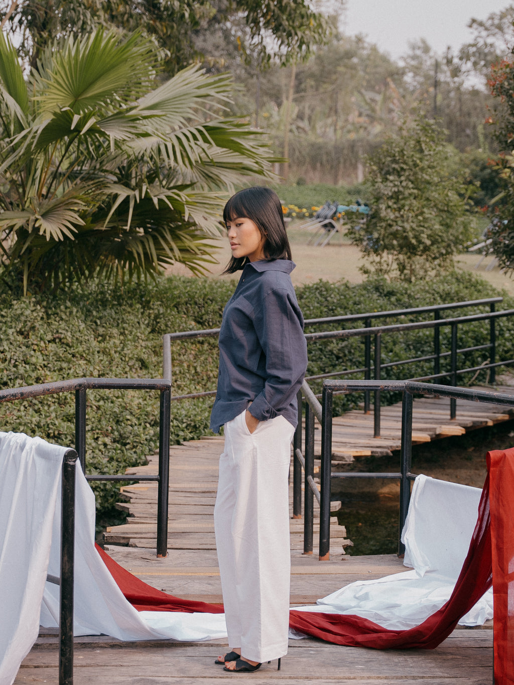 The European Collar - Linen - Long Sleeve Shirt - Blue - Unisex