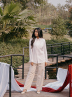 The European Collar - Linen Effect - Long Sleeve Shirt - White - Unisex