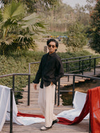 The European Collar - Linen Effect -  Long Sleeve Shirt For Men - Black