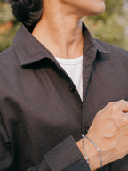 The European Collar - Linen Effect -  Long Sleeve Shirt For Men - Black