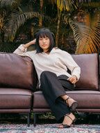 পুরুষদের জন্য লম্বা হাতা শার্ট - জলপাই সাদা স্ট্রাইপ 