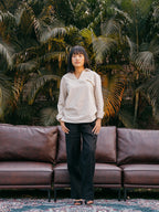 পুরুষদের জন্য লম্বা হাতা শার্ট - জলপাই সাদা স্ট্রাইপ 