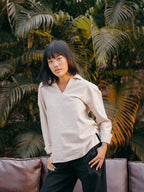 পুরুষদের জন্য লম্বা হাতা শার্ট - জলপাই সাদা স্ট্রাইপ 