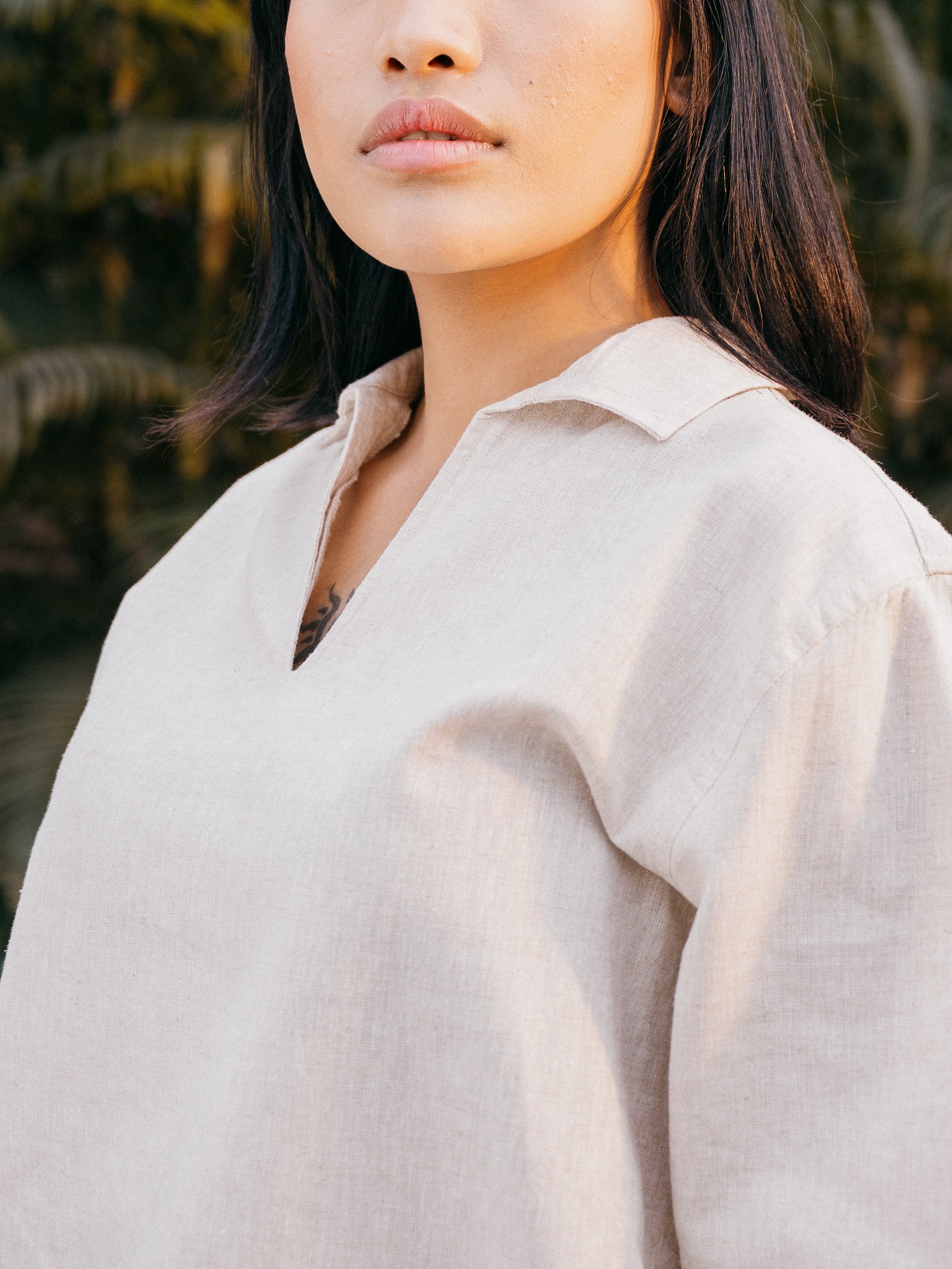 The Amalfi Shirt - Linen Effect V-Placket - Sand