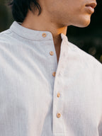 Linen Effect Henley katua For Men - Light Grey