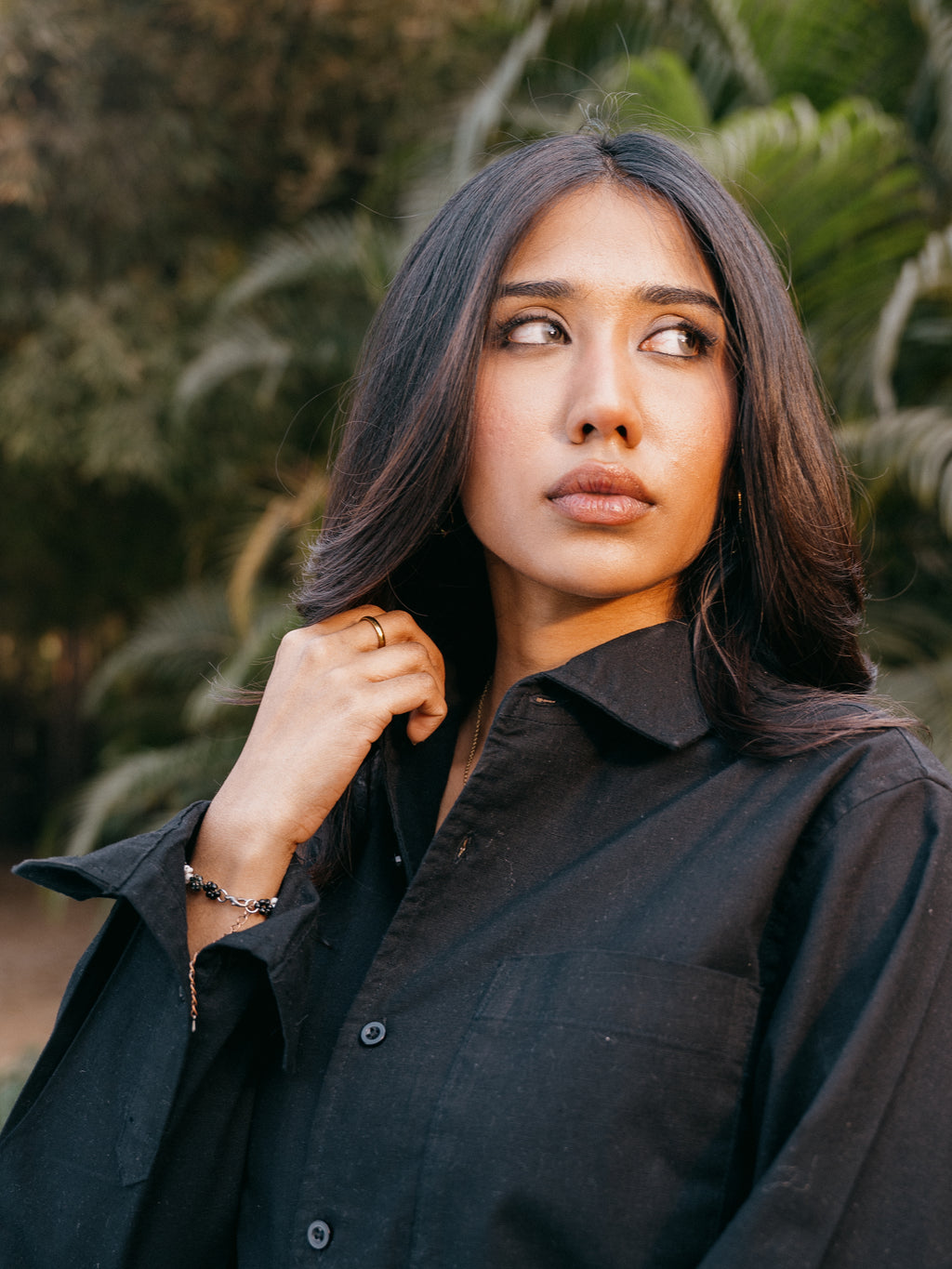 The European Collar - Linen Effect -  Long Sleeve Shirt - Black - Unisex