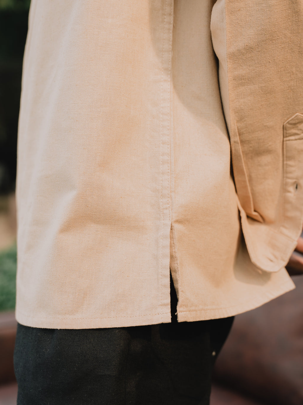 Linen Henley Katua For Men - Beige