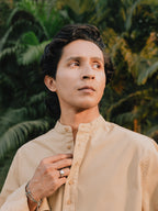 Linen Henley Katua For Men - Beige