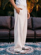 Straight Leg Pleated Linen effect Pants For Men - Sand