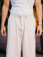 Straight Leg Pleated Linen effect Pants For Men - Sand