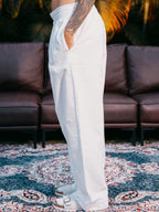 Straight Leg Pleated Linen effect Pants For Women - White