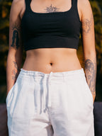 Straight Leg Pleated Linen effect Pants For Women - White