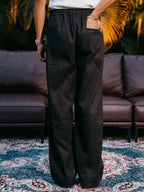 Straight Leg Pleated Linen effect Pants For Men - Black