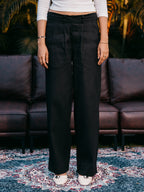 Straight Leg Pleated Linen effect Pants For Women - Black