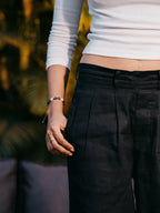 Straight Leg Pleated Linen effect Pants For Women - Black