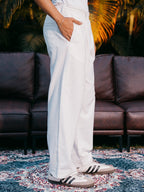 Straight Leg Pleated Linen effect Pants For Men - White