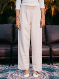 Straight Leg Pleated Linen effect Pants For Women - Sand