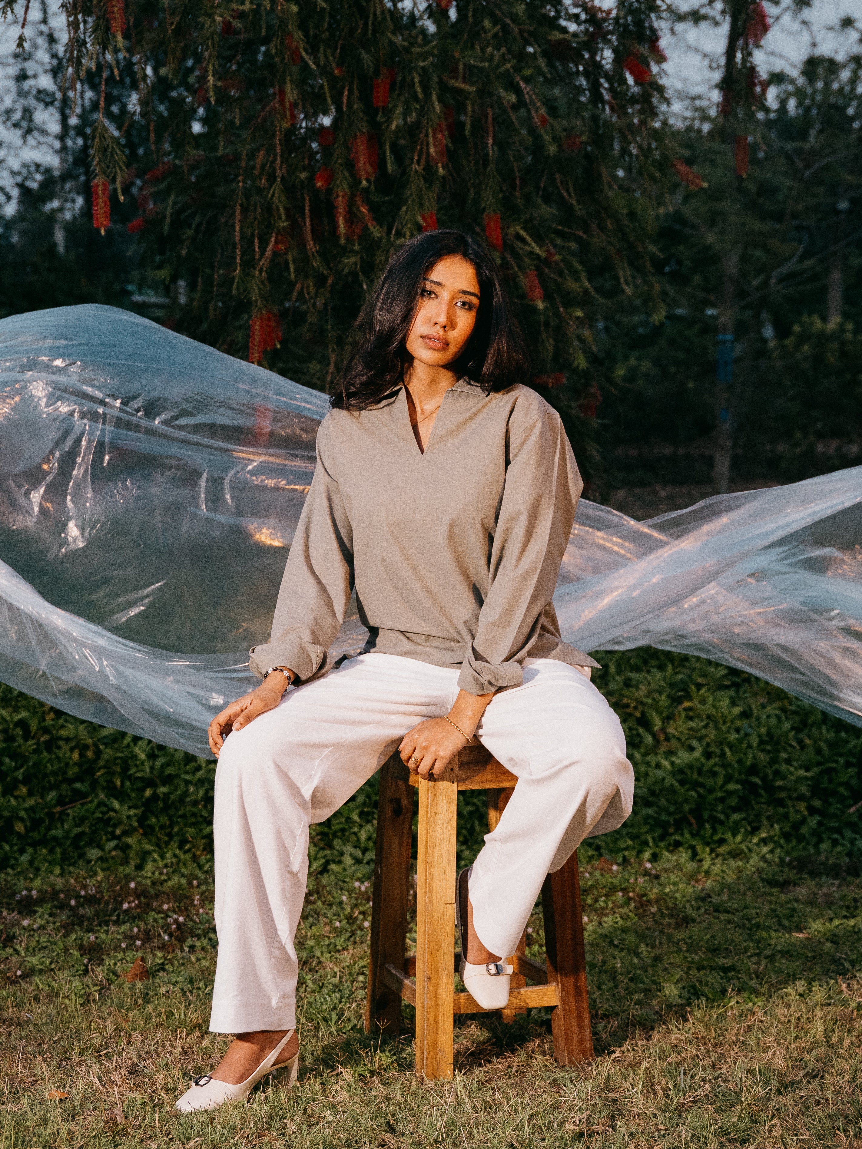 The Amalfi Shirt - Linen V-Placket - Moss Green - Unisex