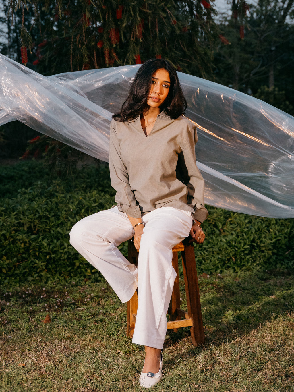 The Amalfi Shirt - Linen V-Placket - Moss Green - Unisex