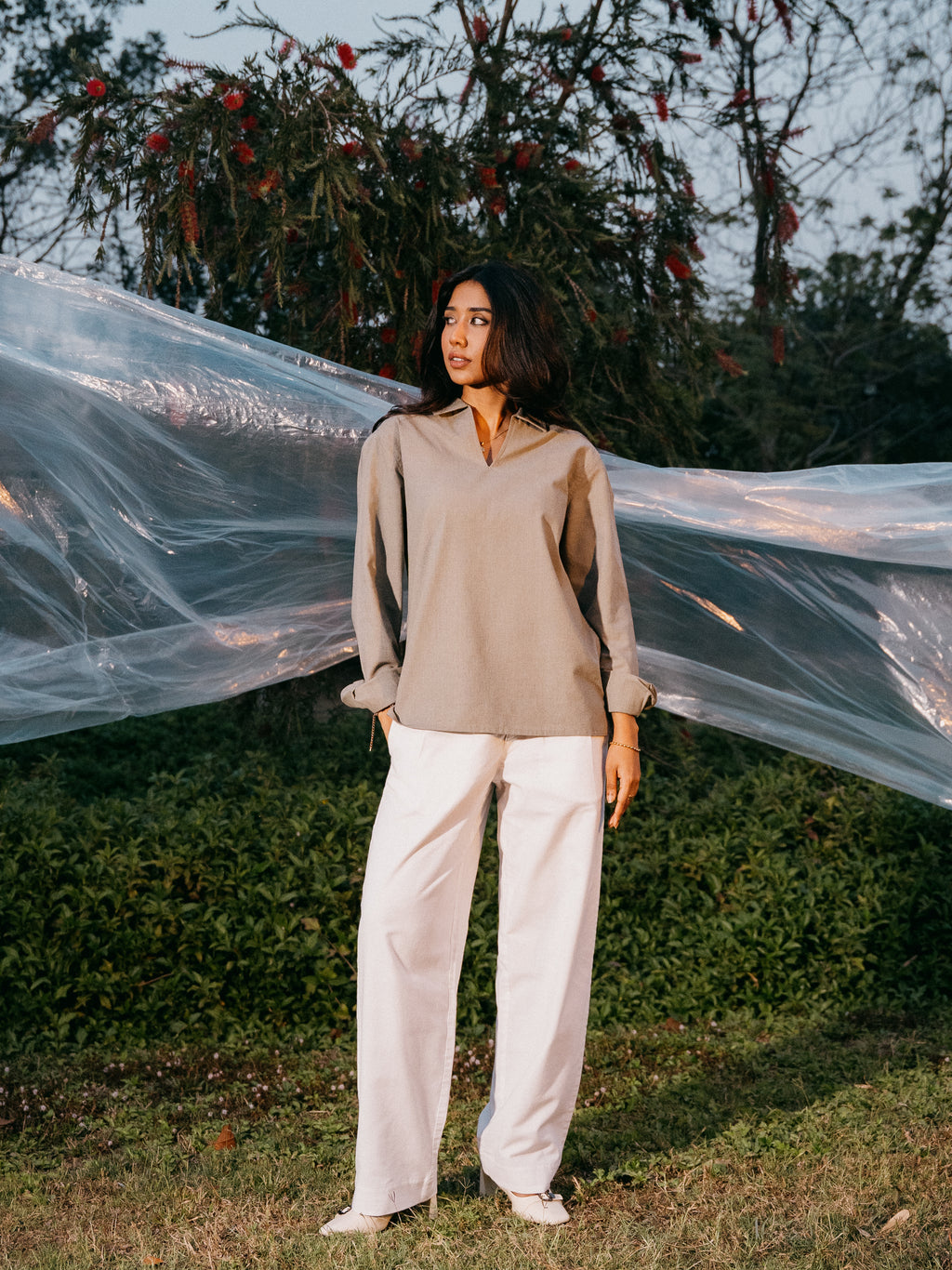 The Amalfi Shirt - Linen V-Placket - Moss Green - Unisex