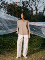 The Amalfi Shirt - Linen V-Placket - Moss Green - Unisex