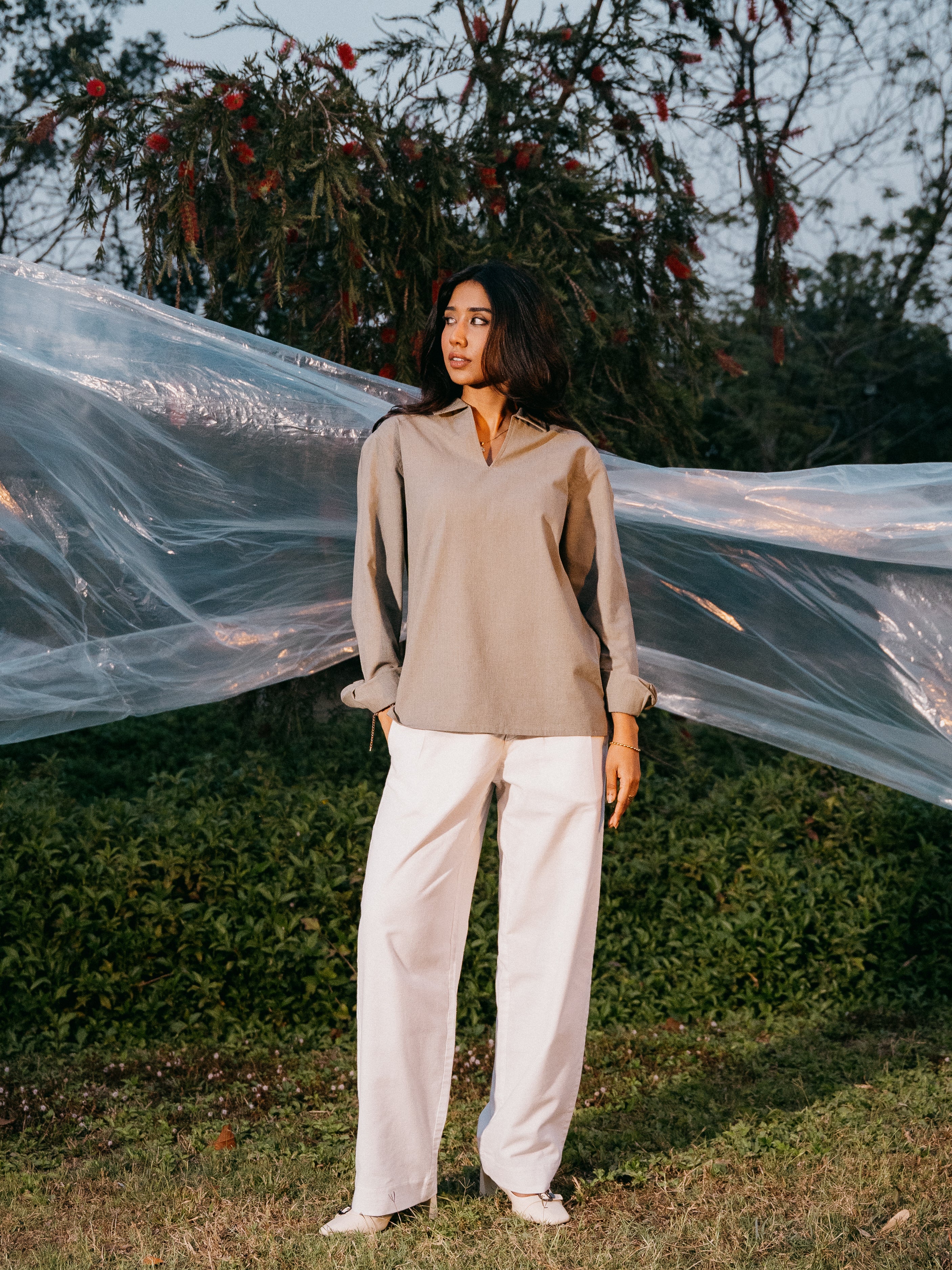 The Amalfi Shirt - Linen V-Placket - Moss Green - Unisex