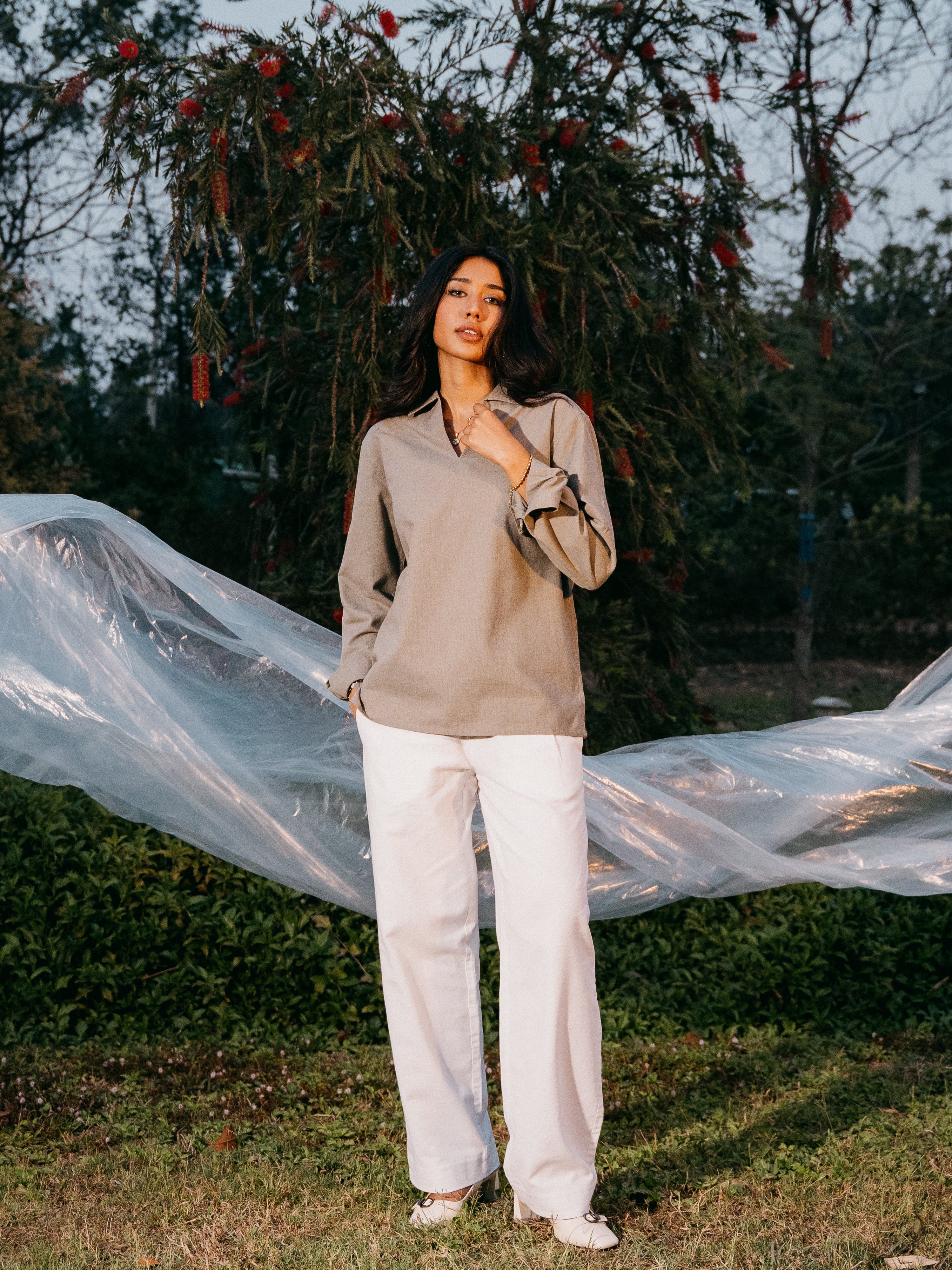 The Amalfi Shirt - Linen V-Placket - Moss Green - Unisex