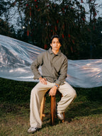 The European Collar - Linen Effect - Long Sleeve Shirt For Men - Light Olive