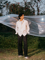 The European Collar - Linen Effect - Long Sleeve Shirt For Men - White