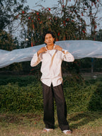 The European Collar - Linen Effect - Long Sleeve Shirt For Men - White