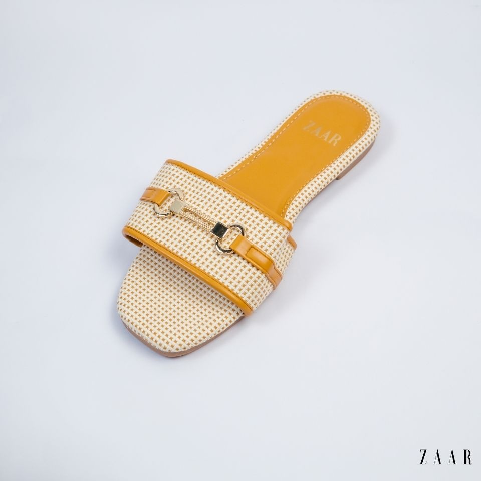Flats - Tan and Off White Weave