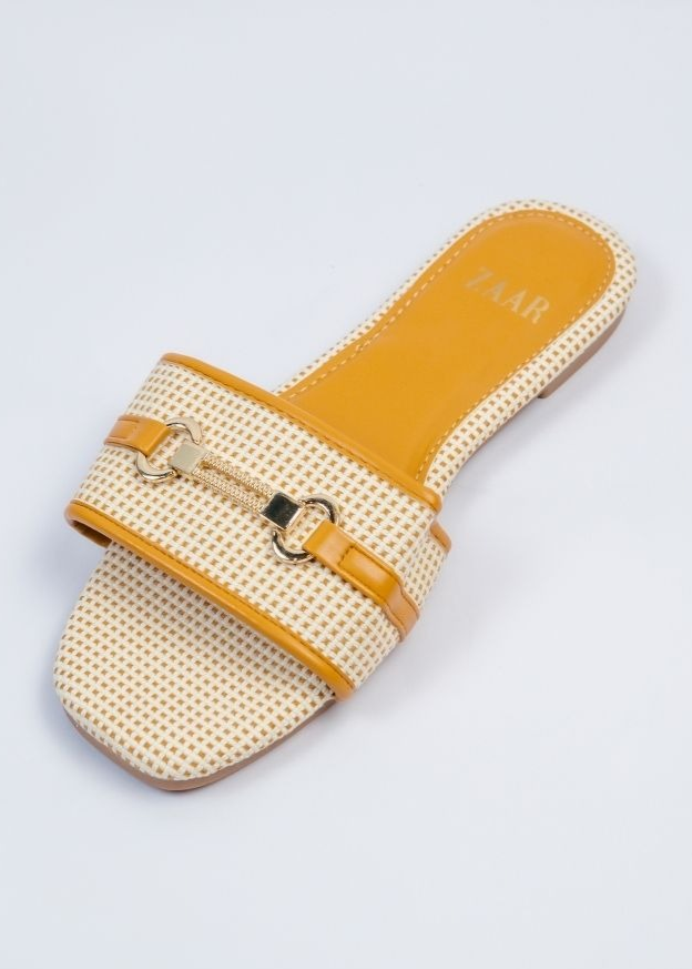 Flats - Tan and Off White Weave