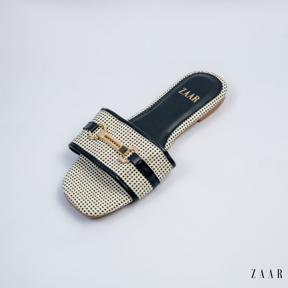 Flats - Black and Off White Weave