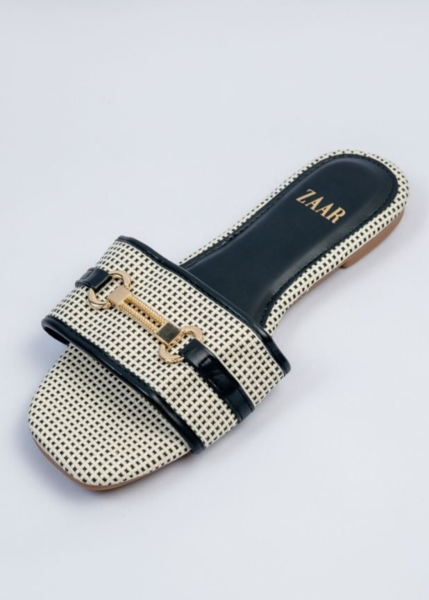 Flats - Black and Off White Weave