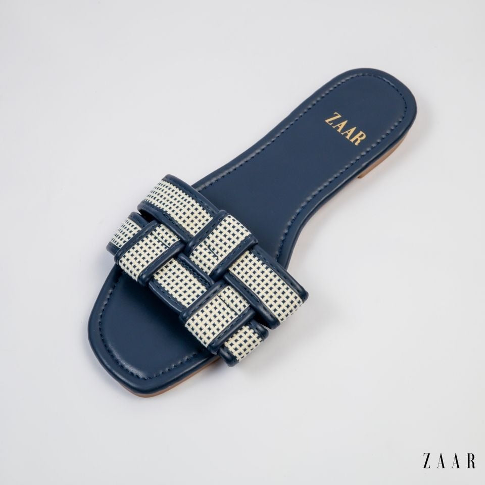 Flats - Navy Blue and Off White Crossed