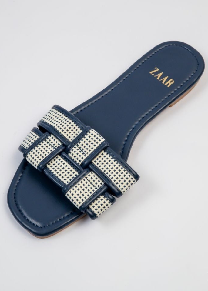 Flats - Navy Blue and Off White Crossed