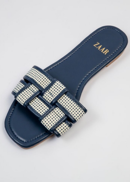 Flats - Navy Blue and Off White Crossed