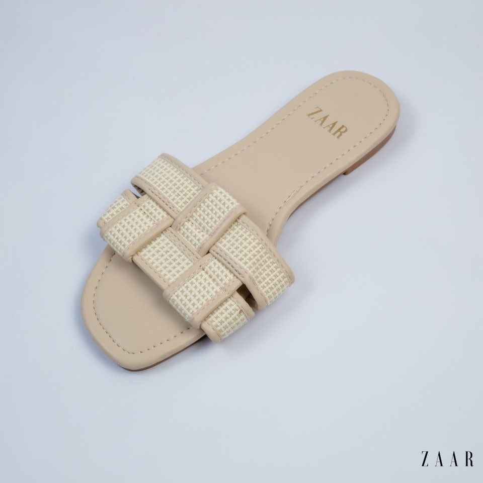 Flats - Beige and Off White Crossed
