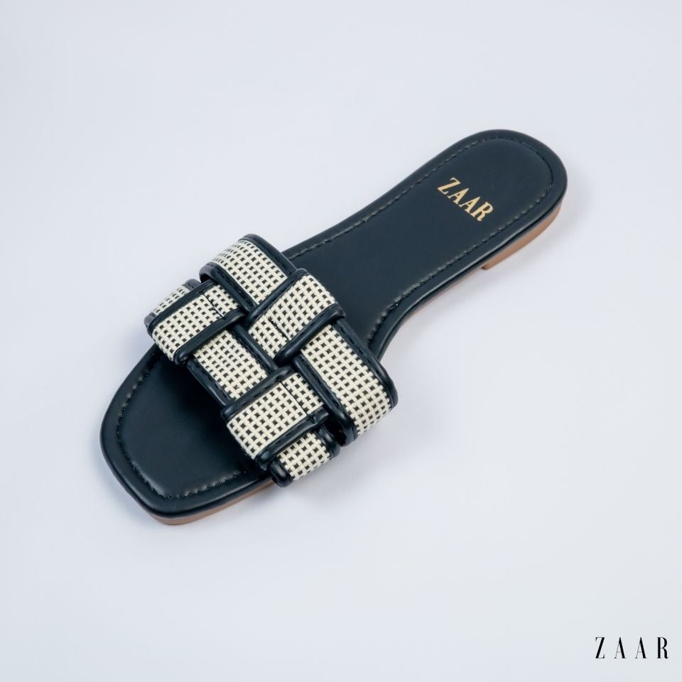 Flats - Black and Off White Crossed
