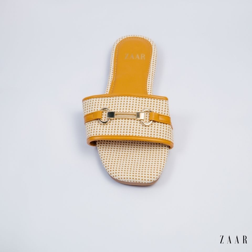 Flats - Tan and Off White Weave