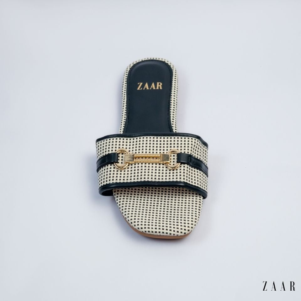 Flats - Black and Off White Weave