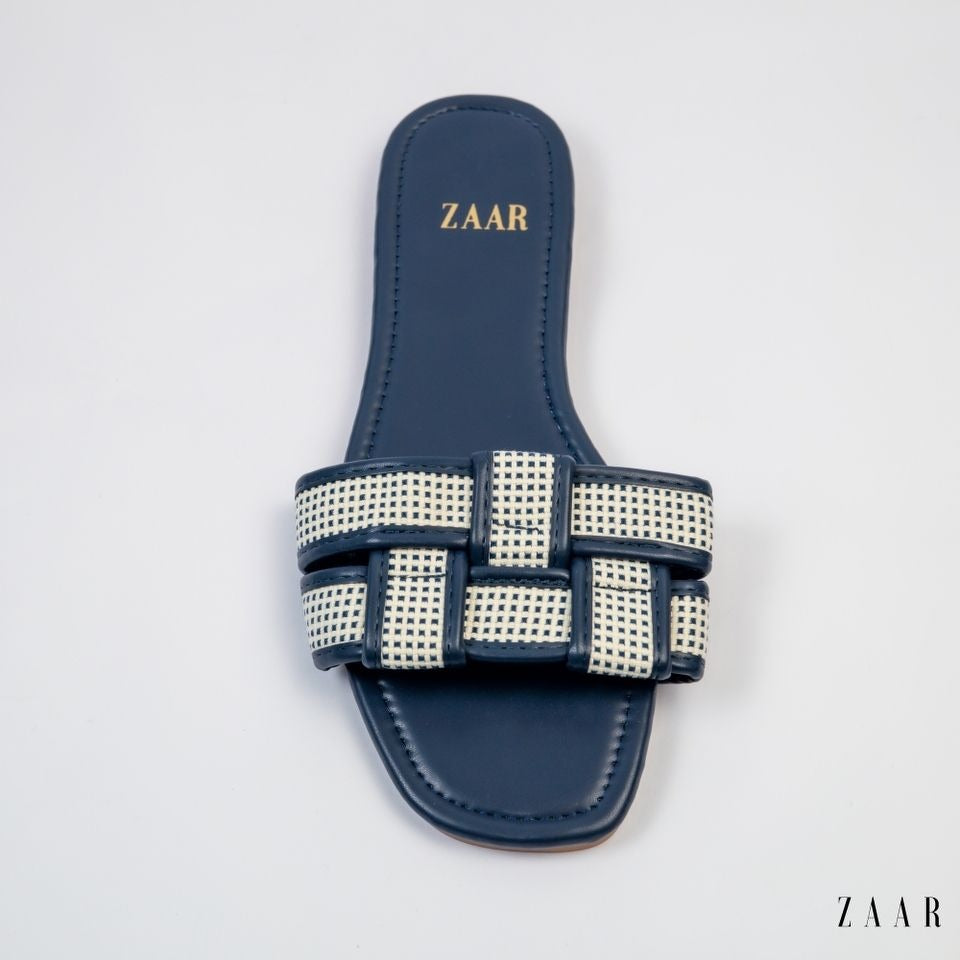 Flats - Navy Blue and Off White Crossed