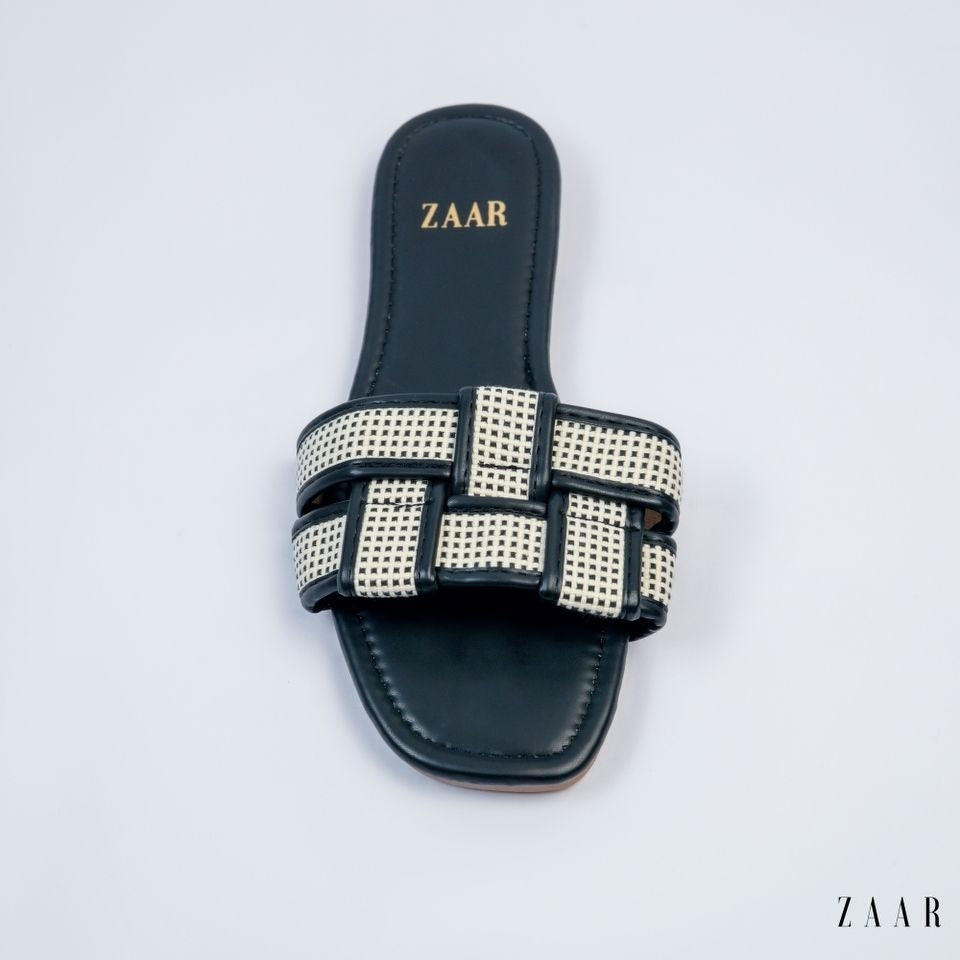 Flats - Black and Off White Crossed