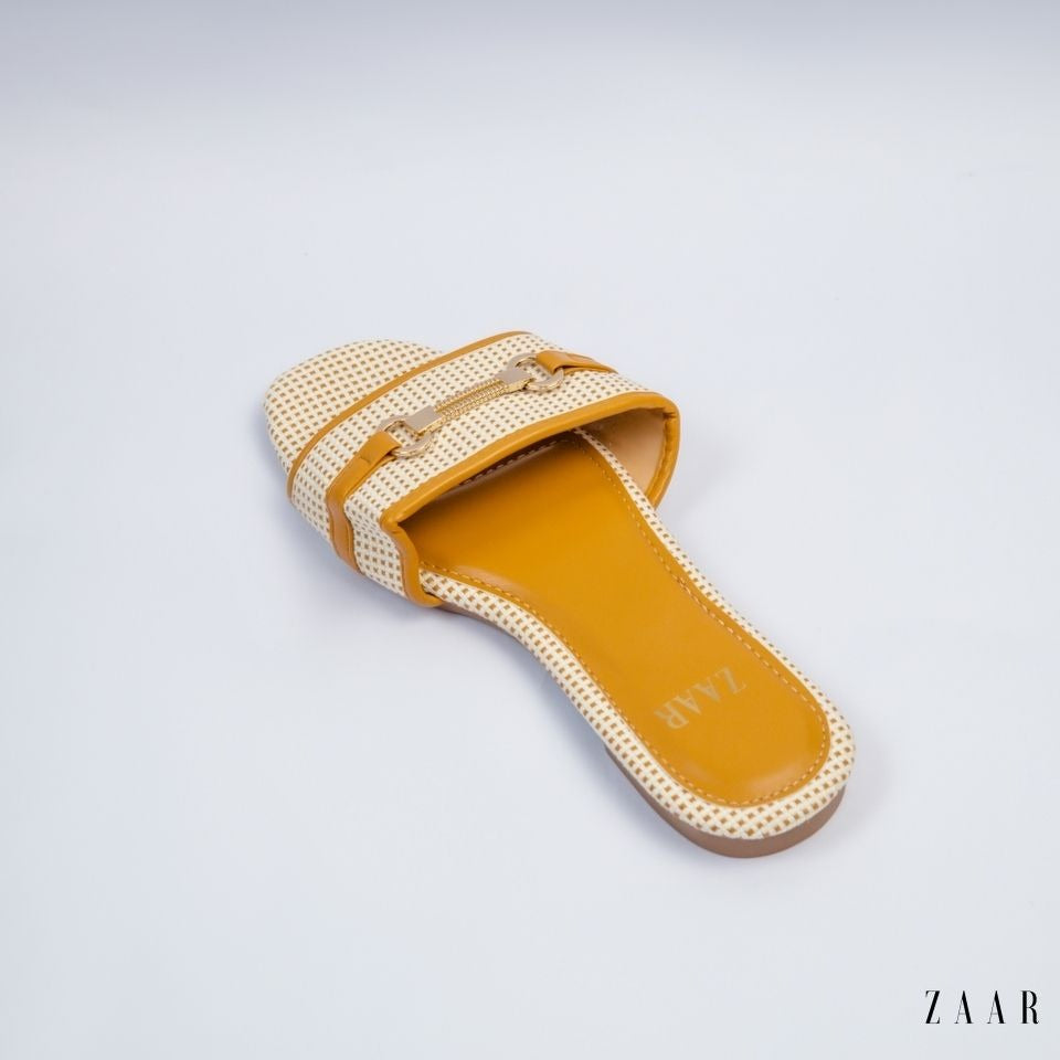 Flats - Tan and Off White Weave