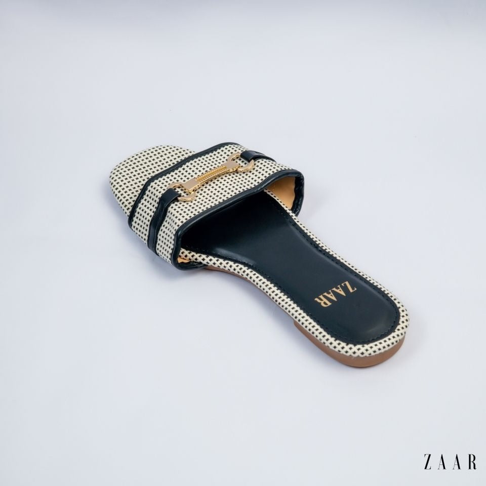 Flats - Black and Off White Weave