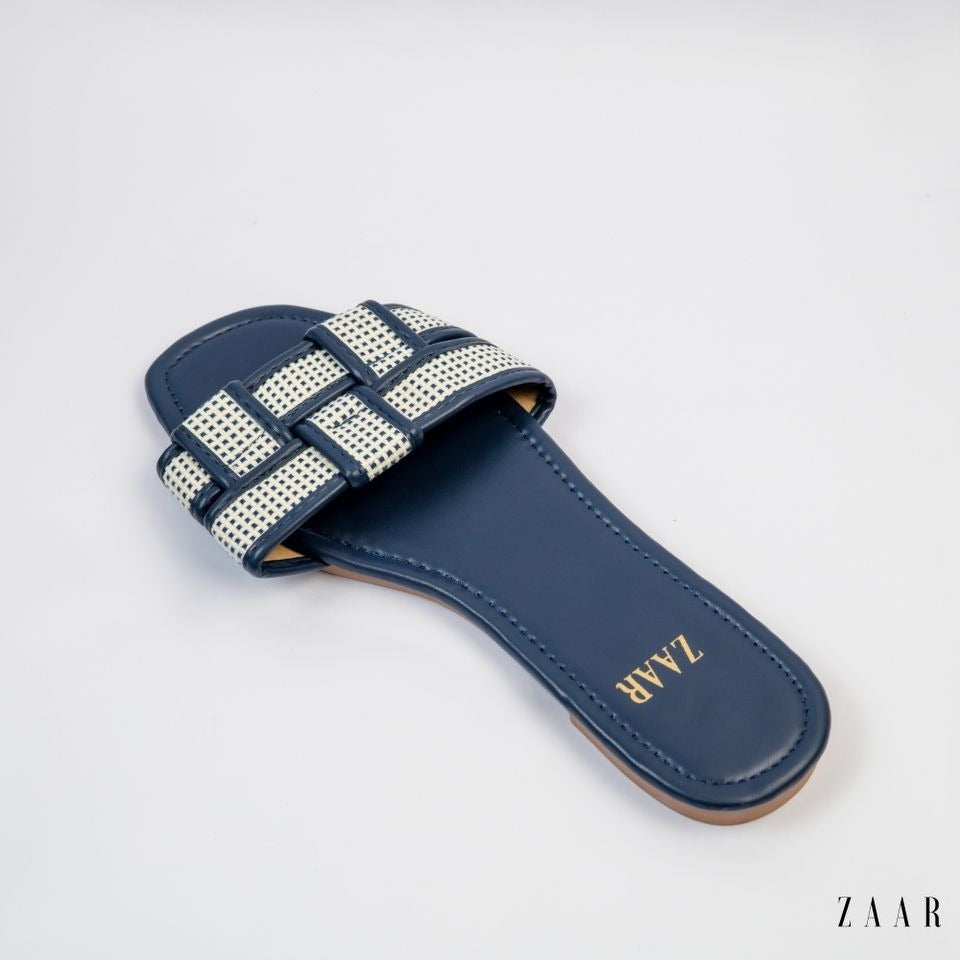 Flats - Navy Blue and Off White Crossed