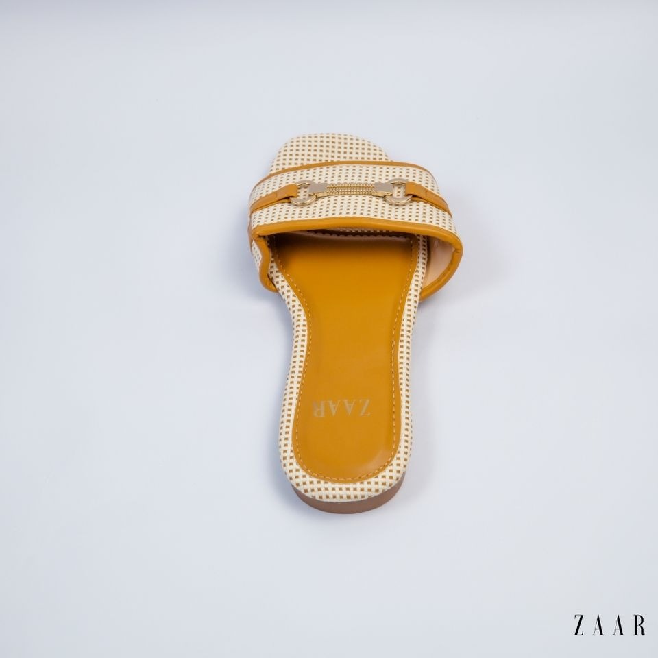 Flats - Tan and Off White Weave