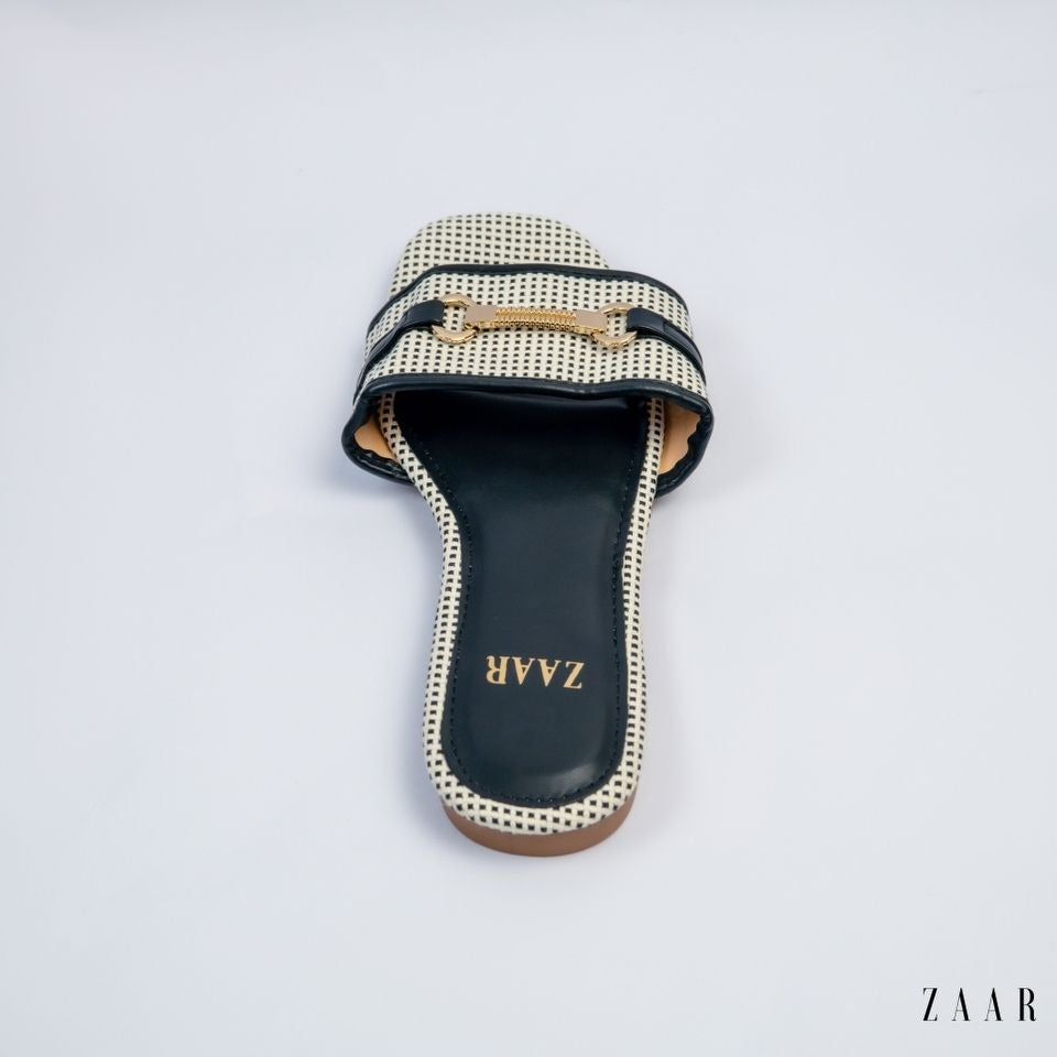 Flats - Black and Off White Weave